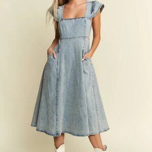 Jade By Jane Full Size Ruffled Denim Midi Dress Plus Size